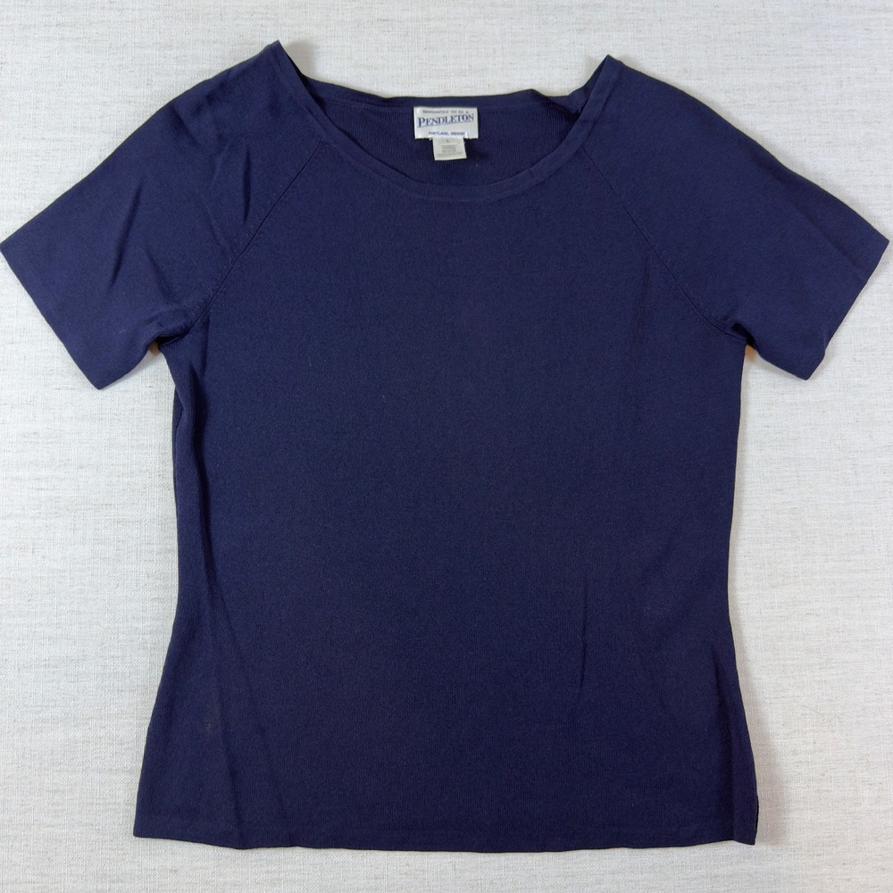 Pendleton Womens Navy Blue Short Sleeve Knit Scoop Neck Top Large RN29685